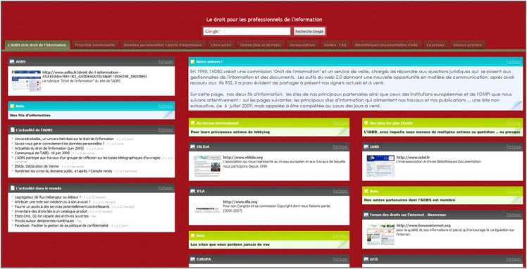 L'univers Netvibes de l'ADBS : le droit pour les professionnels de l'information