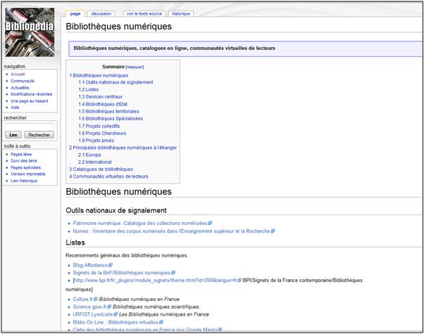Liste des bibliothèques numériques française sur Biblopédia (cliquez sur l'image)