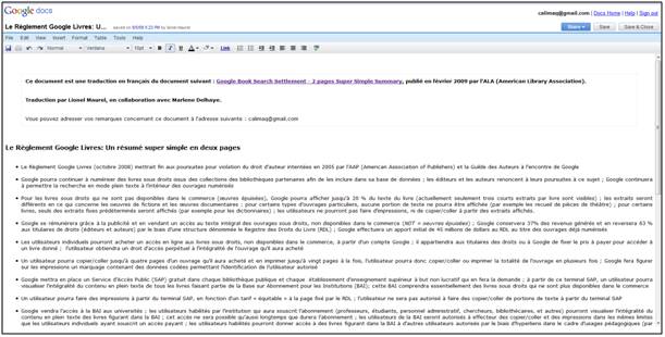 Accord GBS Résumé Super Simple en deux pages (et en français) de l'Accord Google Book