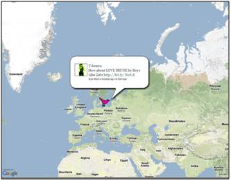 Allez faire un tour sur TwitterVision, qui permet de voir en temps réels les Tweets émis partout dans le monde. Et dites-moi combien vous voyez passer d'oeuvres de l'esprit ?