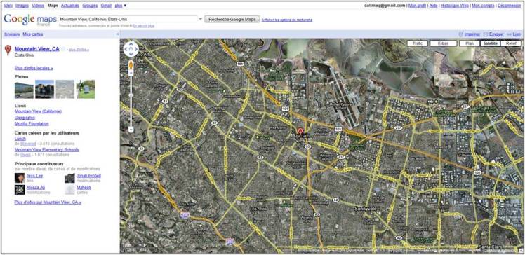Le site de Mountain View aux Etats-Unis, siège de Google Inc, tel que nous le montre Google Maps. 