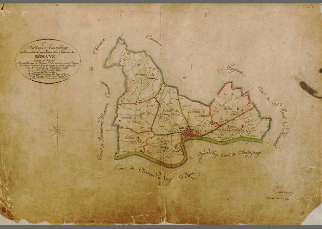 A la découverte du territoire numérique des archives. (Plan cadastral parcellaire. Tableau d'assemblage. Archives communales de Romans-sur-Isère)